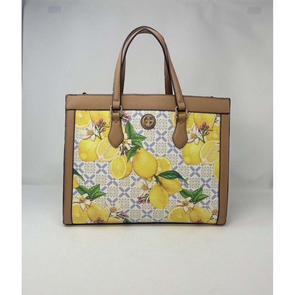 Giani‎ Bernini Handbag Yellow Lemon Print Saffiano Medium Book Tote Purse